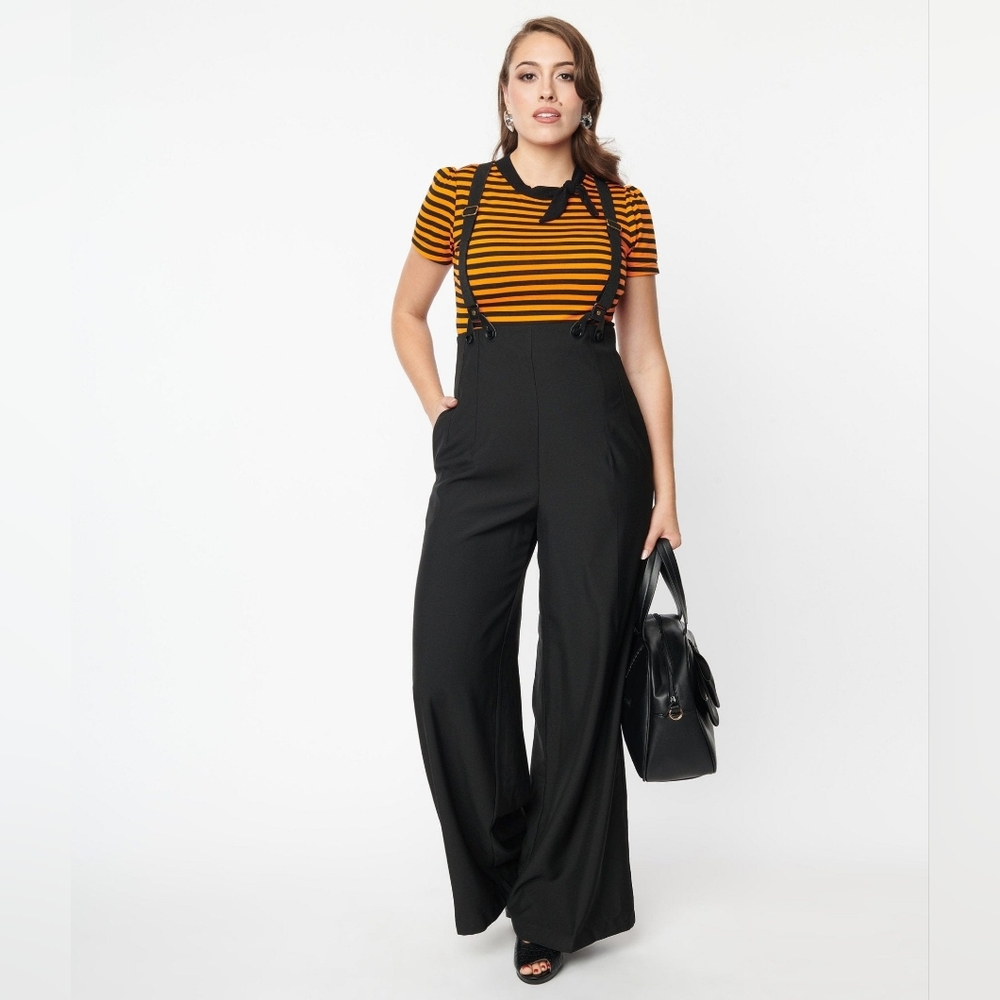 NWOT Unique Vintage 1930s Black High Waist Bengaline Suspender Pants